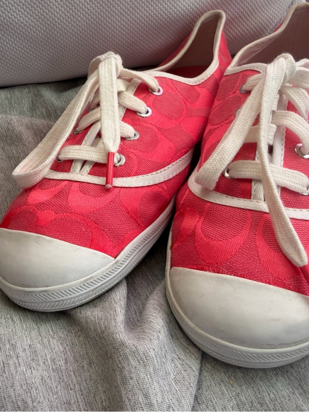 Coach Hot Pink Canvas Lace-Up Sneakers with White Trim - Picture 6 of 7